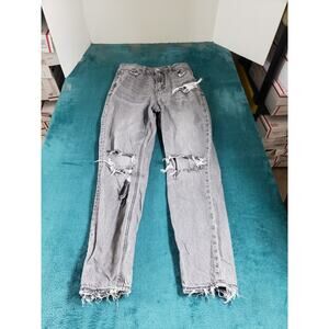 American Eagle Jeans Size 0 Womens Black Cotton Pants Ladies Mid Rise Mom